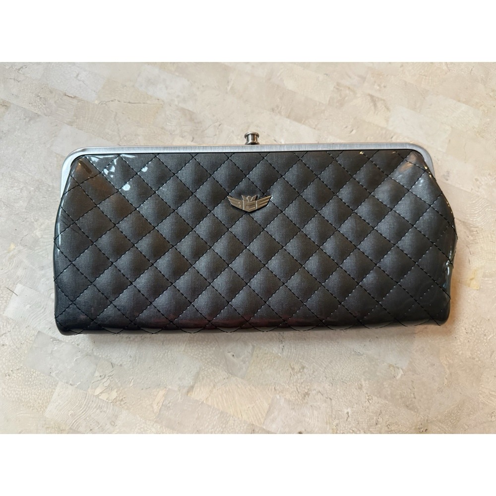 Consuela Black Quilted Patent Clutch